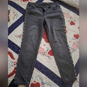 Earl Jeans Women's Sz 12 Dark Gray Black Jeans Pearls Down Sides Exc Pre-owned